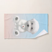 Cozy Plush Moment: Smiling Bichon Hugging Mini Pup ハンドタオル (ハンドタオル)