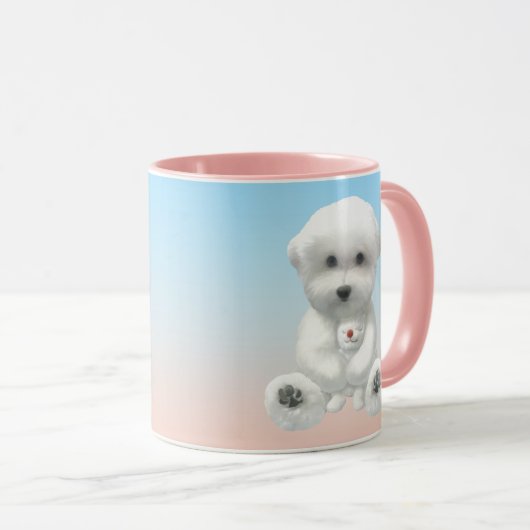 Cozy Plush Moment: Smiling Bichon Hugging Mini Pup マグカップ (正面右)