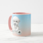 Cozy Plush Moment: Smiling Bichon Hugging Mini Pup マグカップ (正面左)