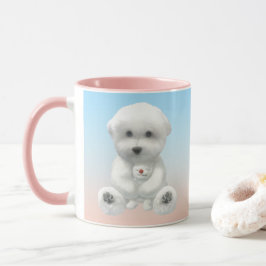Cozy Plush Moment: Smiling Bichon Hugging Mini Pup マグカップ