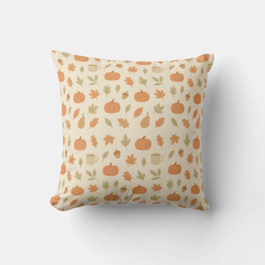 Cozy Pumpkin Spice Autumn Seamless Pattern クッション (正面)