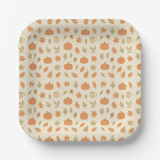 Cozy Pumpkin Spice Autumn Seamless Pattern ペーパープレート