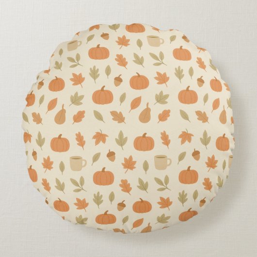 Cozy Pumpkin Spice Autumn Seamless Pattern ラウンドクッション (正面)