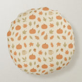 Cozy Pumpkin Spice Autumn Seamless Pattern ラウンドクッション (裏面)