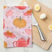 Cozy Pumpkin Tea Party シームレス キッチンタオル (四つ折り)