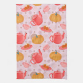Cozy Pumpkin Tea Party シームレス キッチンタオル (縦)