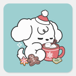 Cozy Puppy Dreams – Hot Chocolate and Christmas スクエアシール