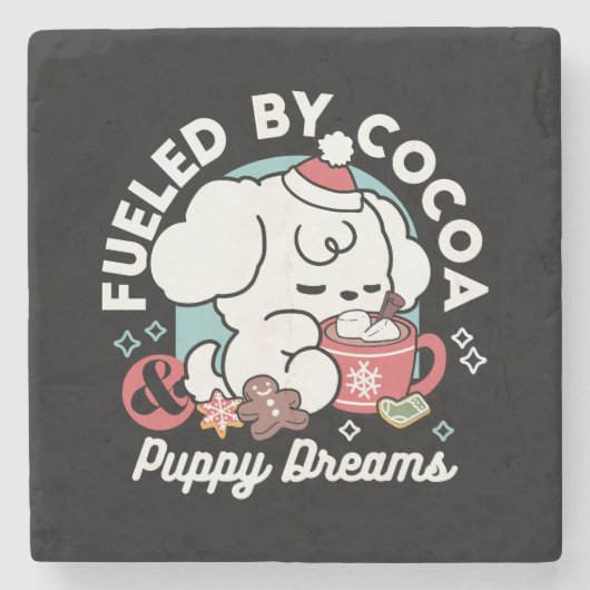 Cozy Puppy Dreams – Hot Chocolate and Christmas ストーンコースター (正面)