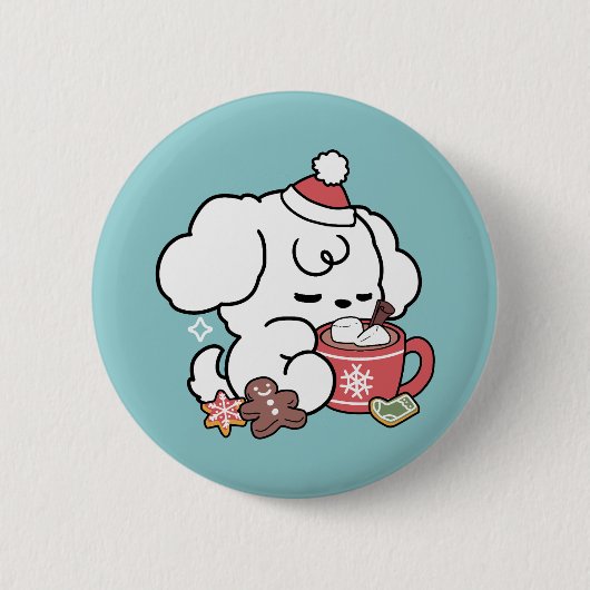 Cozy Puppy Dreams – Hot Chocolate and Christmas 缶バッジ (正面)