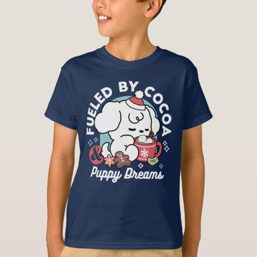 Cozy Puppy Dreams – Hot Chocolate and Christmas Tシャツ (正面)
