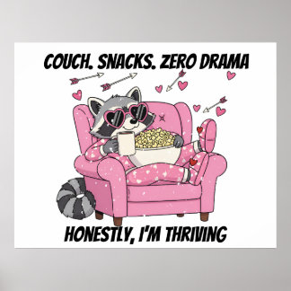 Cozy Raccoon Valentine Poster - Pajama Couch Snack ポスター