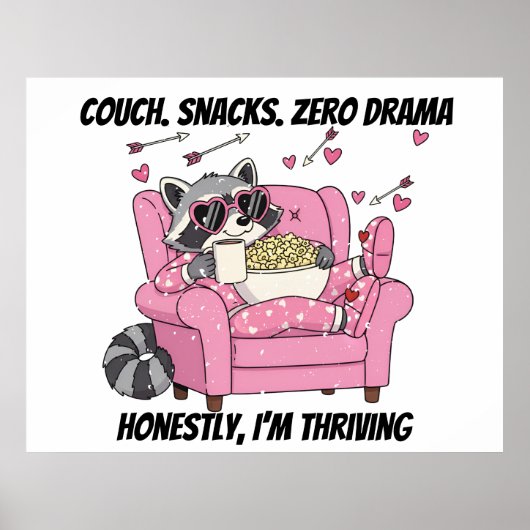 Cozy Raccoon Valentine Poster - Pajama Couch Snack ポスター (正面)