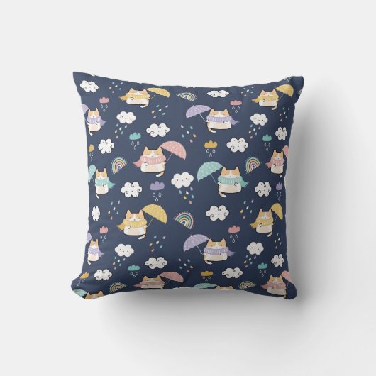 Cozy Rainy Day Pattern Throw Pillow クッション (正面)