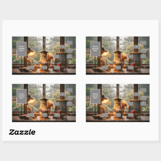 Cozy Rainy Day Squirrel Teacher Appreciation 長方形シール