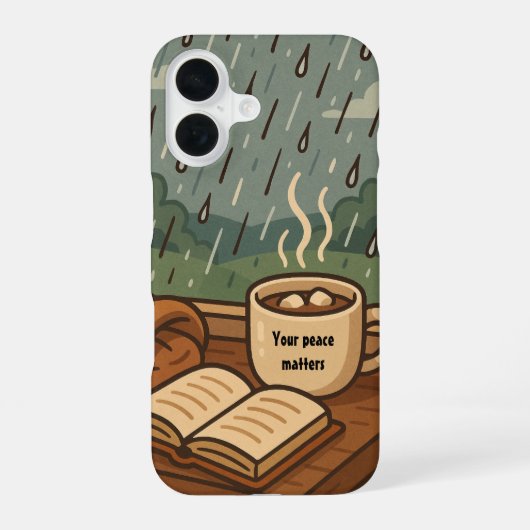 Cozy Rainy Window 'あなたの平穏が大切' iPhone 16ケース (裏面)