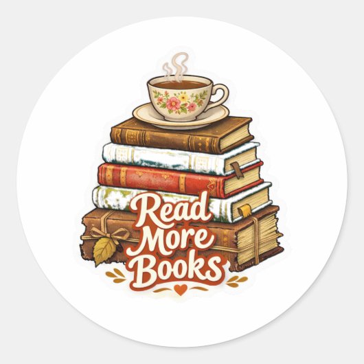 Cozy "Read More Books" Stack with Tea Sticker ラウンドシール (正面)