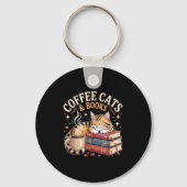 Cozy Reading Cat Coffee And Books Lover Artwork  キーホルダー (正面)