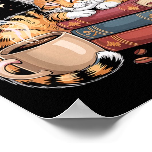 Cozy Reading Cat Coffee And Books Lover Artwork  ポスター (角)