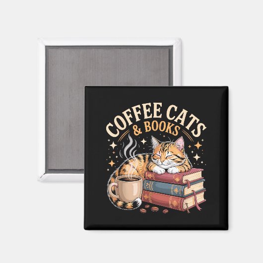 Cozy Reading Cat Coffee And Books Lover Artwork マグネット (正面/裏面)