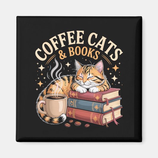 Cozy Reading Cat Coffee And Books Lover Artwork  マグネット (正面)