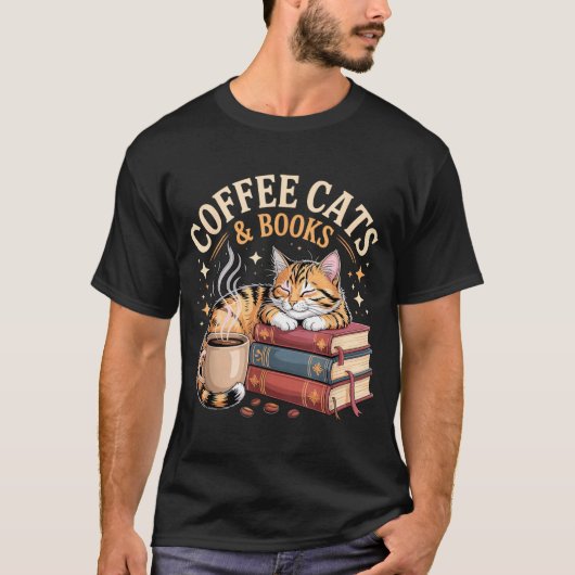 Cozy Reading Cat Coffee And Books Lover Artwork  Tシャツ (正面)