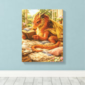 Cozy Reading Dragon キャンバスプリント (インサイチュ (ウッドフロア))