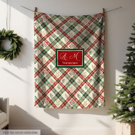 Cozy red and green watercolor holly berry blanket フリースブランケット
