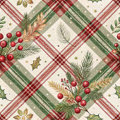 Cozy red and green watercolor holly berry wrap ラッピングペーパー
