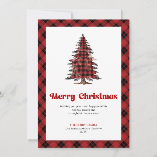 Cozy Red Black Plaid Christmas Tree Greeting シーズンカード (正面)