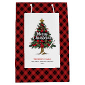 Cozy red black plaid gift bag Christmas custom ミディアムペーパーバッグ (正面)