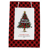 Cozy red black plaid gift bag Christmas custom ミディアムペーパーバッグ (裏面)