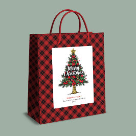 Cozy red black plaid gift bag Christmas custom ミディアムペーパーバッグ