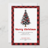 Cozy Red Black Tartan Christmas Tree Greeting シーズンカード (正面)