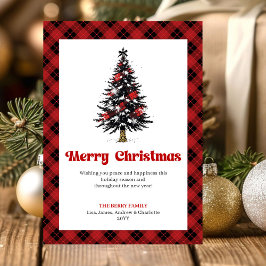 Cozy Red Black Tartan Christmas Tree Greeting シーズンカード
