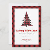 Cozy Red Black Tartan Christmas Tree Greeting Card シーズンカード (正面)