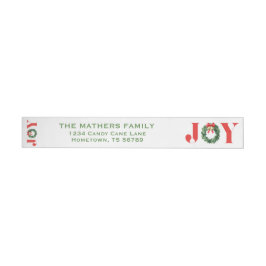 Cozy Red JOY Wreath Christmas Return Address Label ラップアラウンドラベル