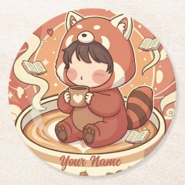 Cozy Red Panda Brew Absorbent Coaster Set ラウンドペーパーコースター