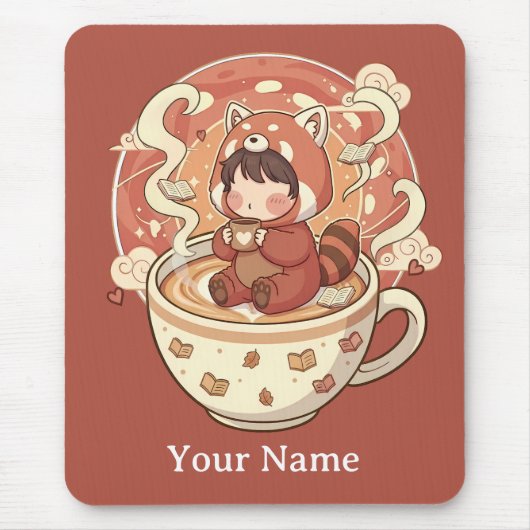Cozy Red Panda Brew Office Mouse Pad マウスパッド (正面)