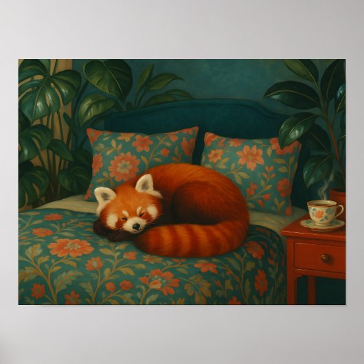 Cozy Red Panda Floral ポスター (正面)