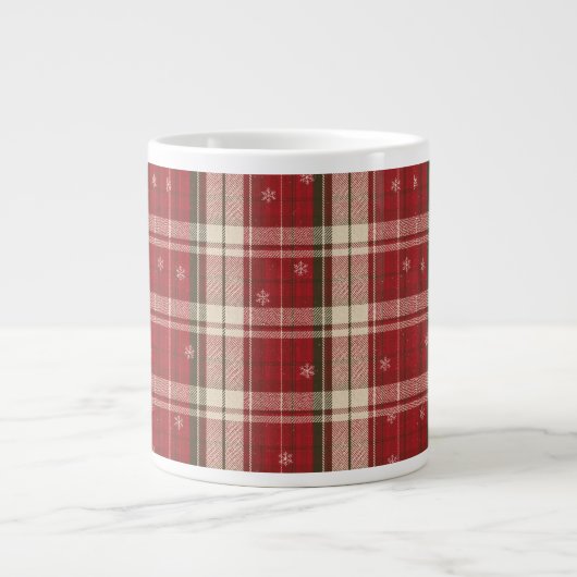 Cozy Red Plaid Snowflake Holiday Mug ジャンボコーヒーマグカップ (正面)