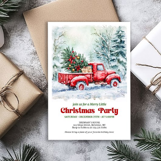 Cozy red truck Christmas scene festive invitation 招待状
