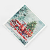Cozy red truck Christmas scene rustic party napkin (コーナー)