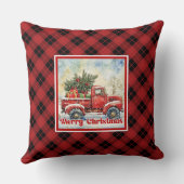 Cozy red truck holiday scene rustic red black クッション (裏面)