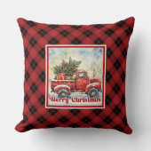 Cozy red truck holiday scene rustic red black クッション (正面)