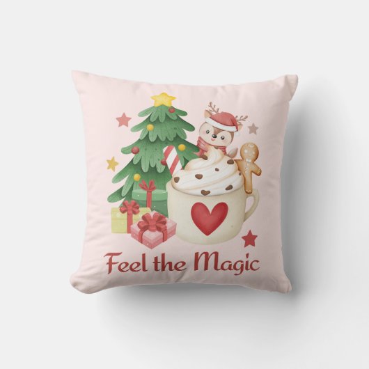 Cozy Reindeer Christmas Throw Pillow クッション (正面)