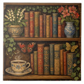 Cozy retro book shelf botanical coffee tea lover タイル (正面)