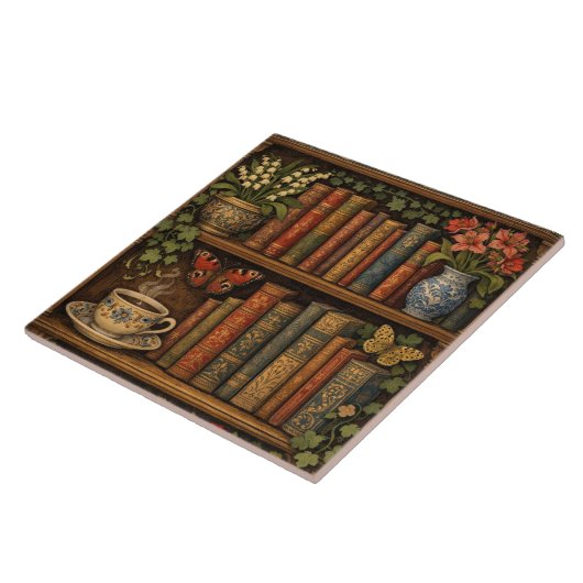 Cozy retro book shelf botanical coffee tea lover タイル (側面)