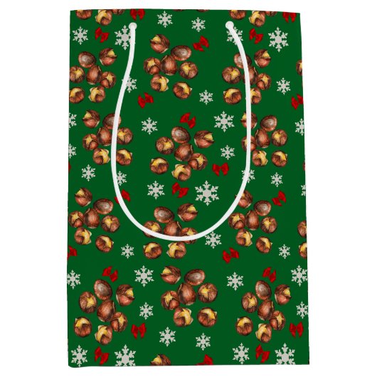 Cozy Roasted Chestnuts  And Snowflakes Winter ミディアムペーパーバッグ (正面)