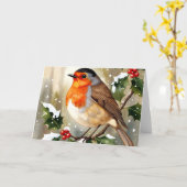 Cozy Robin Christmas Watercolor Illustration カード (黄色い花)
