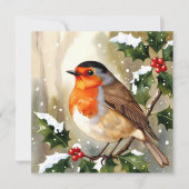 Cozy Robin Christmas Watercolor Illustration カード (正面)